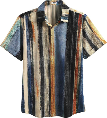 HOTCOOFANDY Men's Linen Shirts Short Sleeve Casual Shirts Button Down Shirt for Men Beach Summer Wedding Shirt