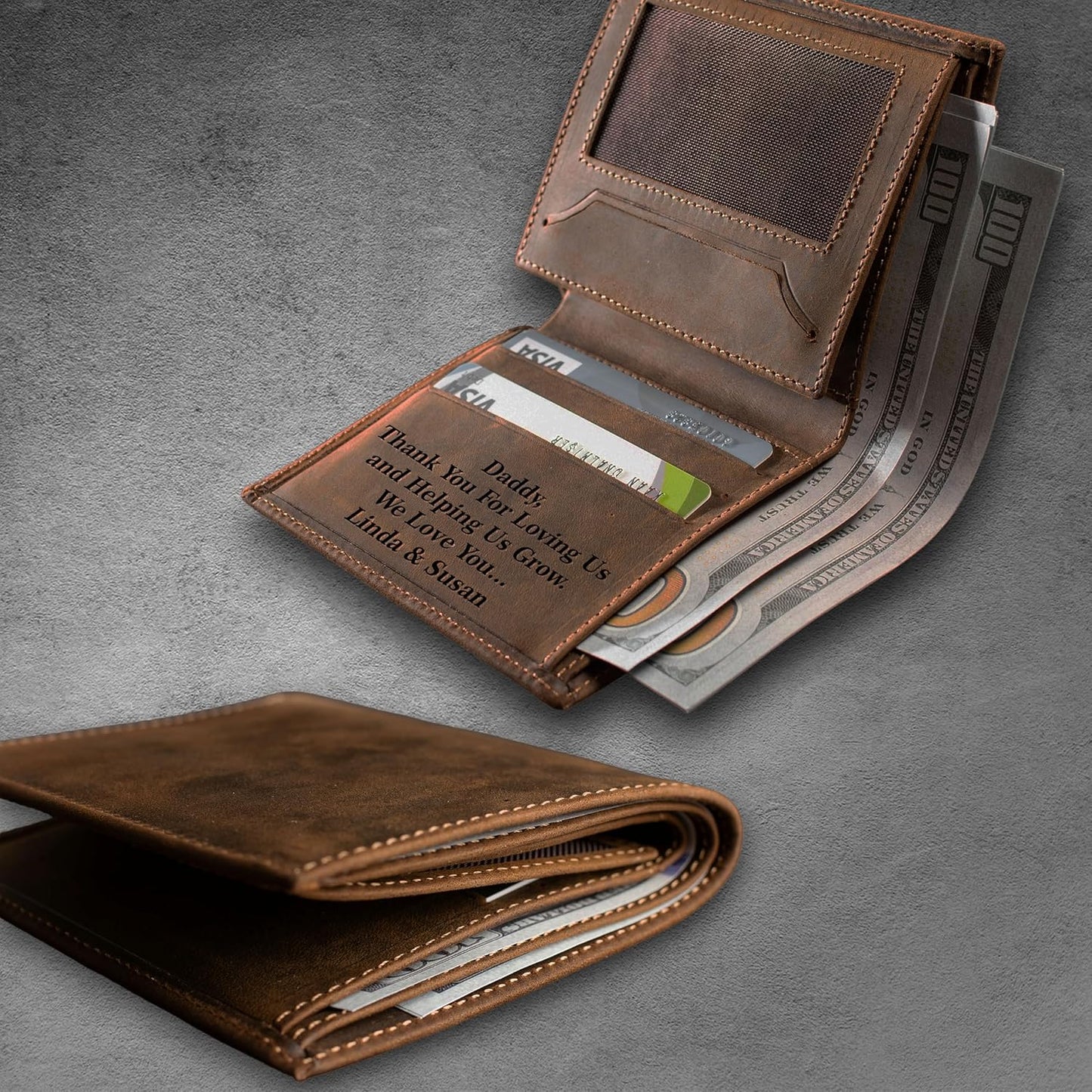 HOTPersonalized Leather Wallet for Men, Genuine Leather Trifold Wallet, Handmade Custom Wallet, Personalized Gift, Gift for Him, Gift for Dad, Anniversary Gift, Valentine's Day Gift,