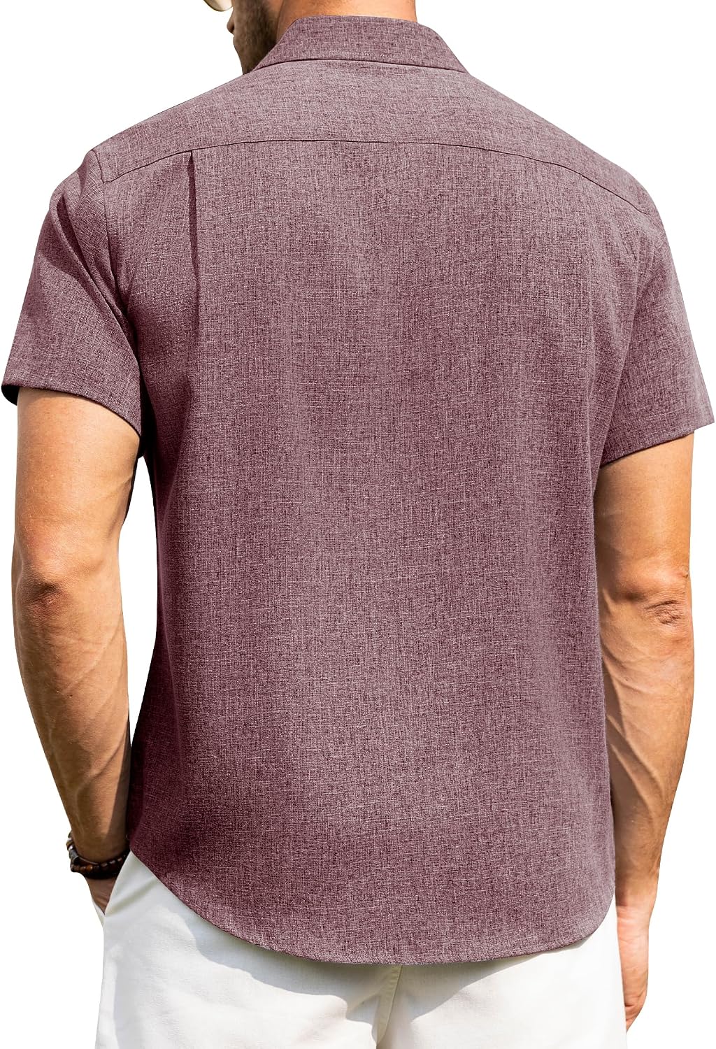 HOTAlimens & Gentle Mens Linen Shirts Short Sleeve Button Down Shirts Wrinkle Free Casual Vacation Beach Summer Tops