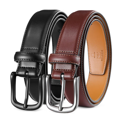 HOTMILORDE Men's Leather Dress Belt 2Pack, Handmade, Genuine Leather, Fashion & Classic Designs for Work Business and Casual