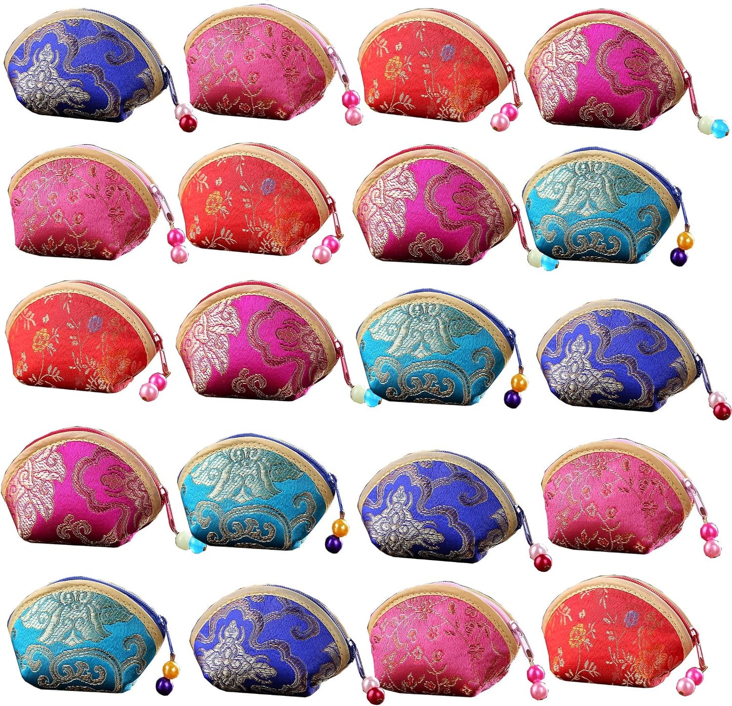 HOTSilk Coin Purse Zipper Purse Embroidery Coin Wallet | 20Pcs，Sugar Jewelry Bag Lipstick Container Gift Bag