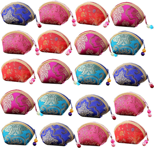 HOTSilk Coin Purse Zipper Purse Embroidery Coin Wallet | 20Pcs，Sugar Jewelry Bag Lipstick Container Gift Bag