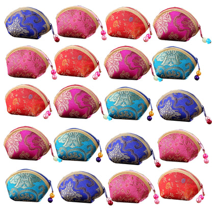 HOTSilk Coin Purse Zipper Purse Embroidery Coin Wallet | 20Pcs，Sugar Jewelry Bag Lipstick Container Gift Bag
