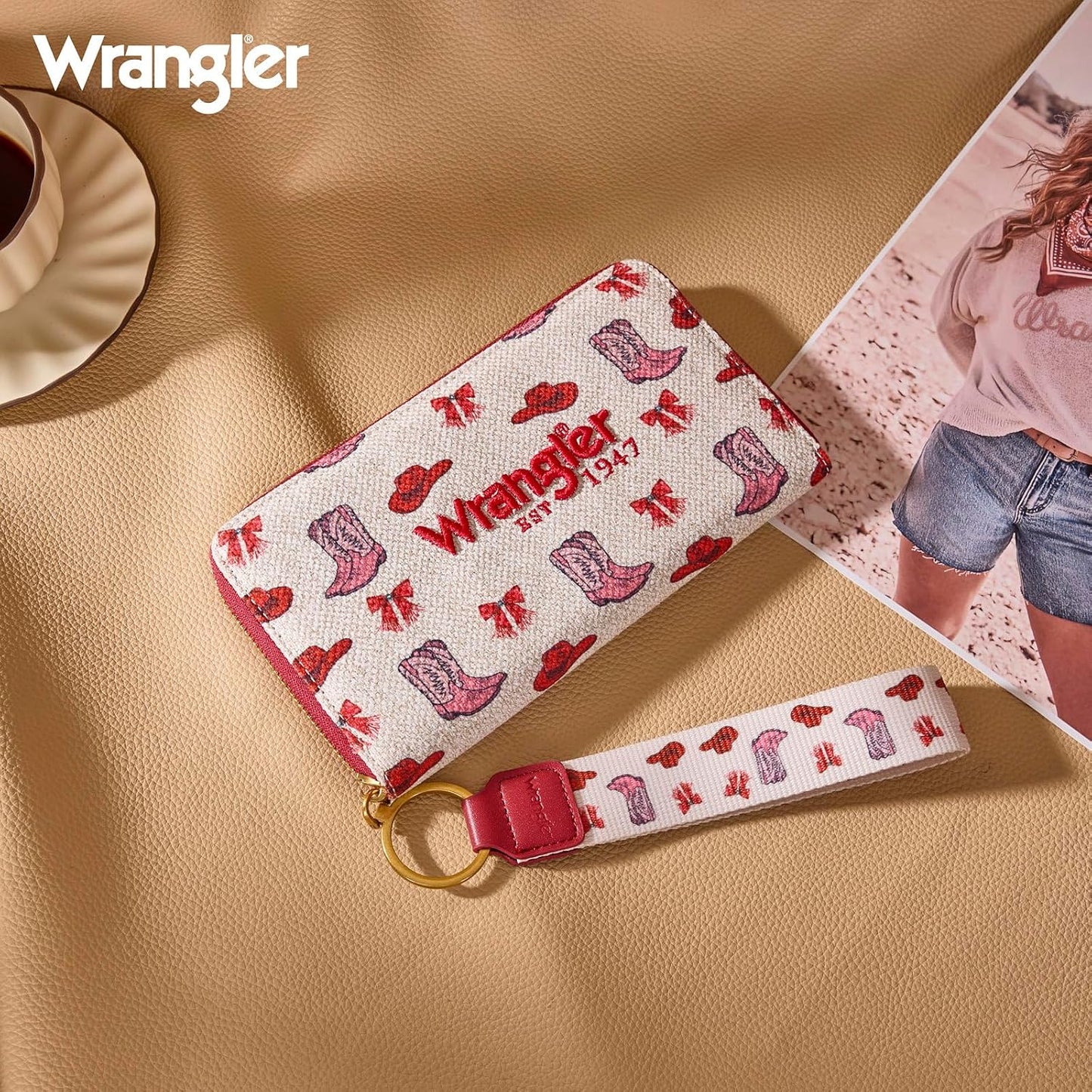 HOTx Wrangler Rodeo Icons Wallet for Women Western Wristlet Wallets Large Travel Wallet Ladies Female Wallet with RFID Blocking
