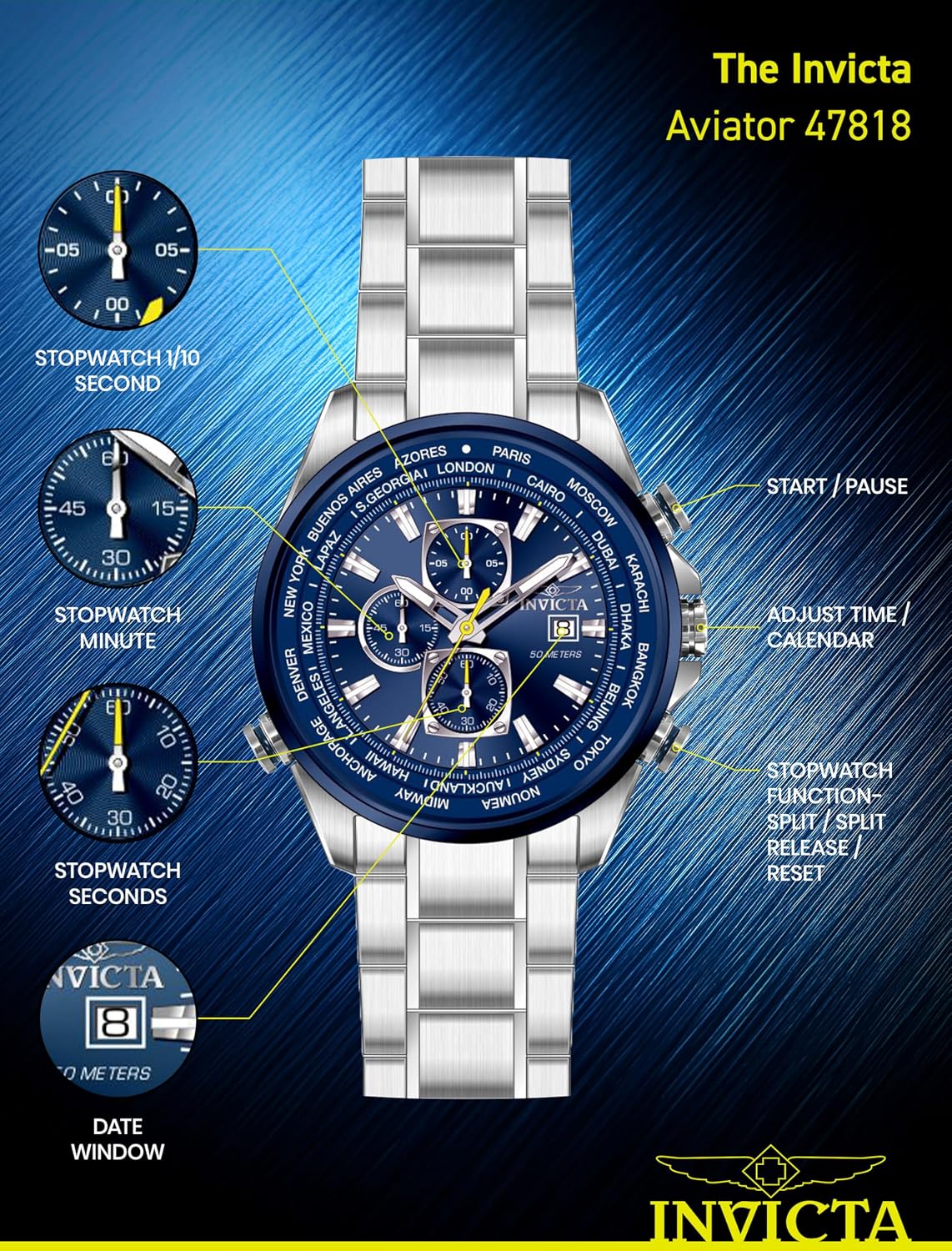 HOTInvicta Aviator Men 50mm Quartz