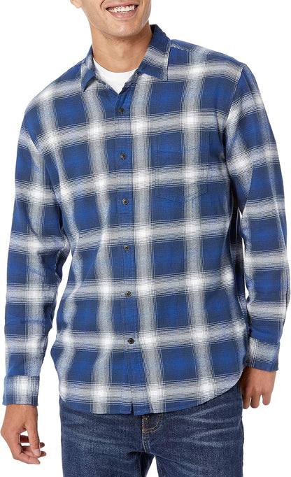 HOTAmazon Essentials Men's Regular Fit Long-Sleeve Flannel Shirt, Soft Brushed Cotton, Lightweight yet Warm