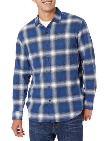 HOTAmazon Essentials Men's Regular Fit Long-Sleeve Flannel Shirt, Soft Brushed Cotton, Lightweight yet Warm