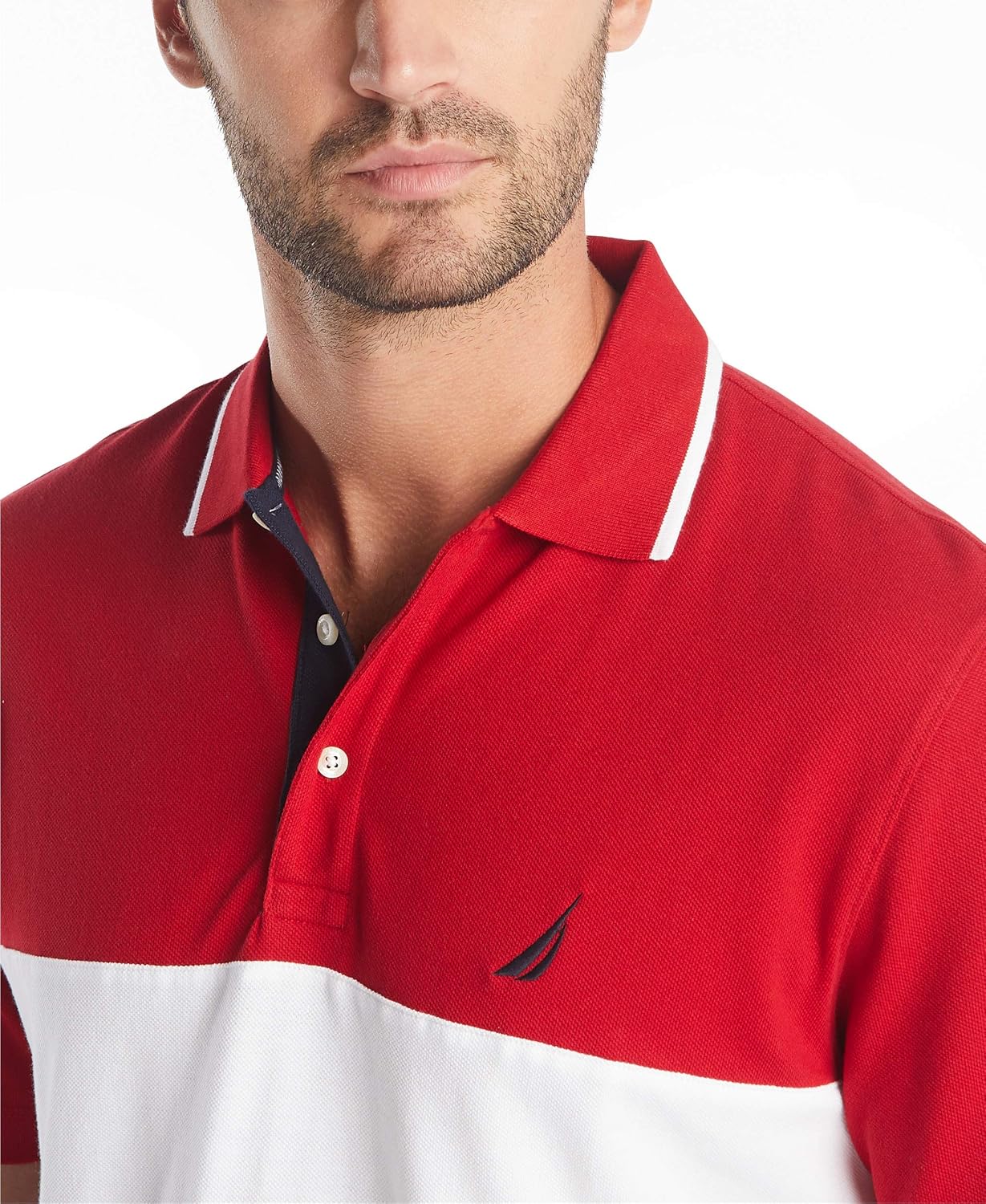 HOTNautica Men's Short Sleeve 100% Cotton Pique Color Block Polo Shirt