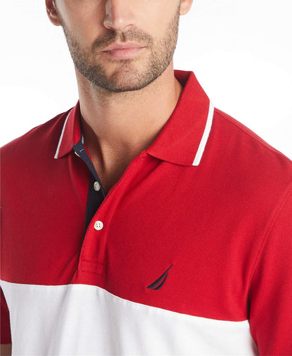 HOTNautica Men's Short Sleeve 100% Cotton Pique Color Block Polo Shirt