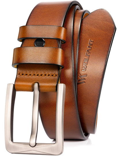 HOTWOLFANT 1.5" Full Grain Leather Belt for Men in Gift Box,100% Italian Real Solid Leather