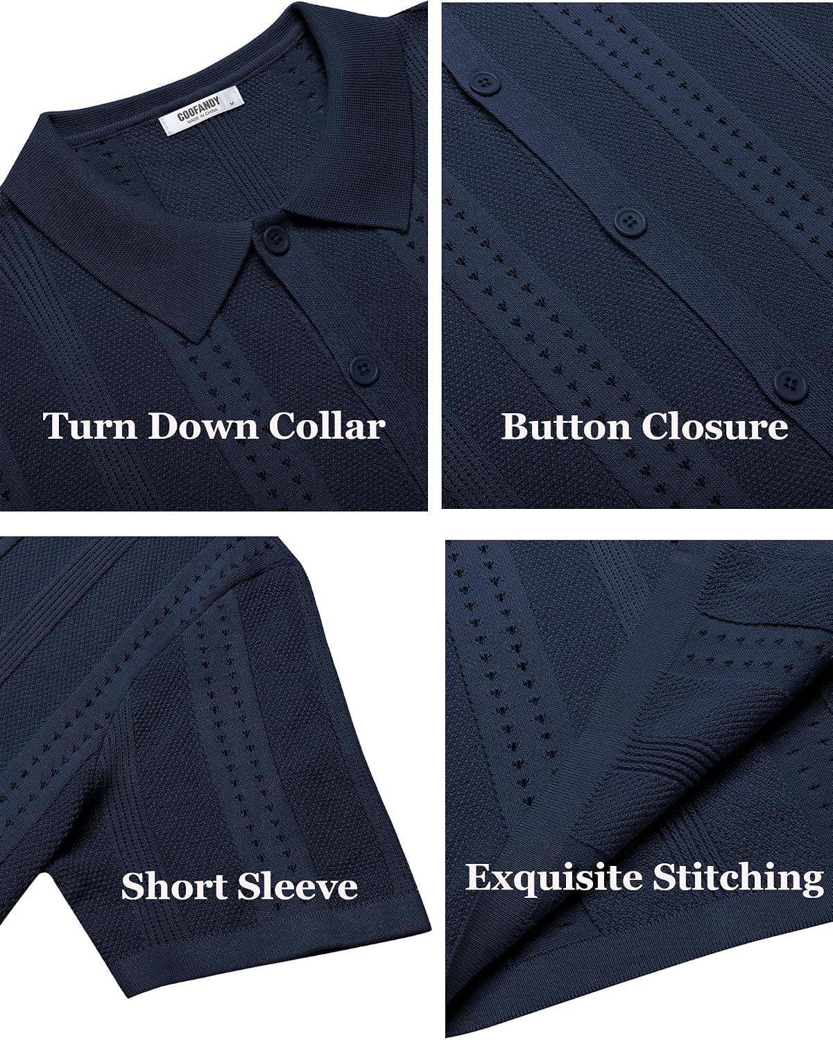 HOTCOOFANDY Men's Knit Shirts Short Sleeve Button Down Polo Shirt Fashion Casual Summer Beach Shirts