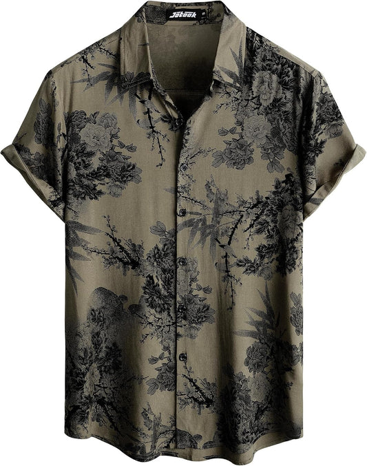 HOTJOTOOK Mens Hawaiian Shirt Short Sleeve Button Down Summer Beach Shirts | Tropical, Vacation, Aloha, Travel, Resort Wear, Cruise Essentials, Vintage, Retro, Casual Stylish, Floral, Hawaii, Button Up