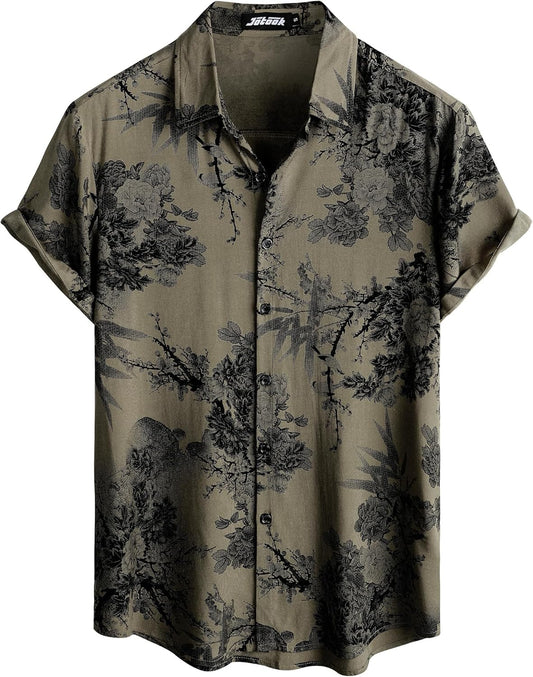 HOTJOTOOK Mens Hawaiian Shirt Short Sleeve Button Down Summer Beach Shirts | Tropical, Vacation, Aloha, Travel, Resort Wear, Cruise Essentials, Vintage, Retro, Casual Stylish, Floral, Hawaii, Button Up