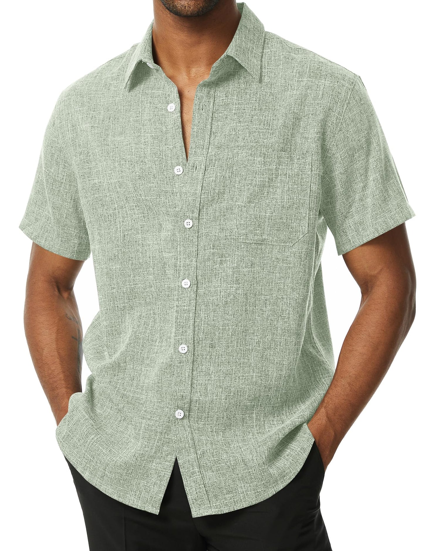 HOTPARKLEES Mens Wrinkle Free Short Sleeve Button Down Shirts Texture Linen Shirts Casual Vacation Beach Summer Tops