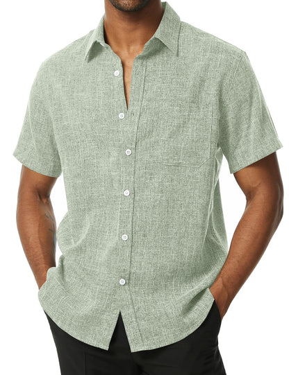 HOTPARKLEES Mens Wrinkle Free Short Sleeve Button Down Shirts Texture Linen Shirts Casual Vacation Beach Summer Tops