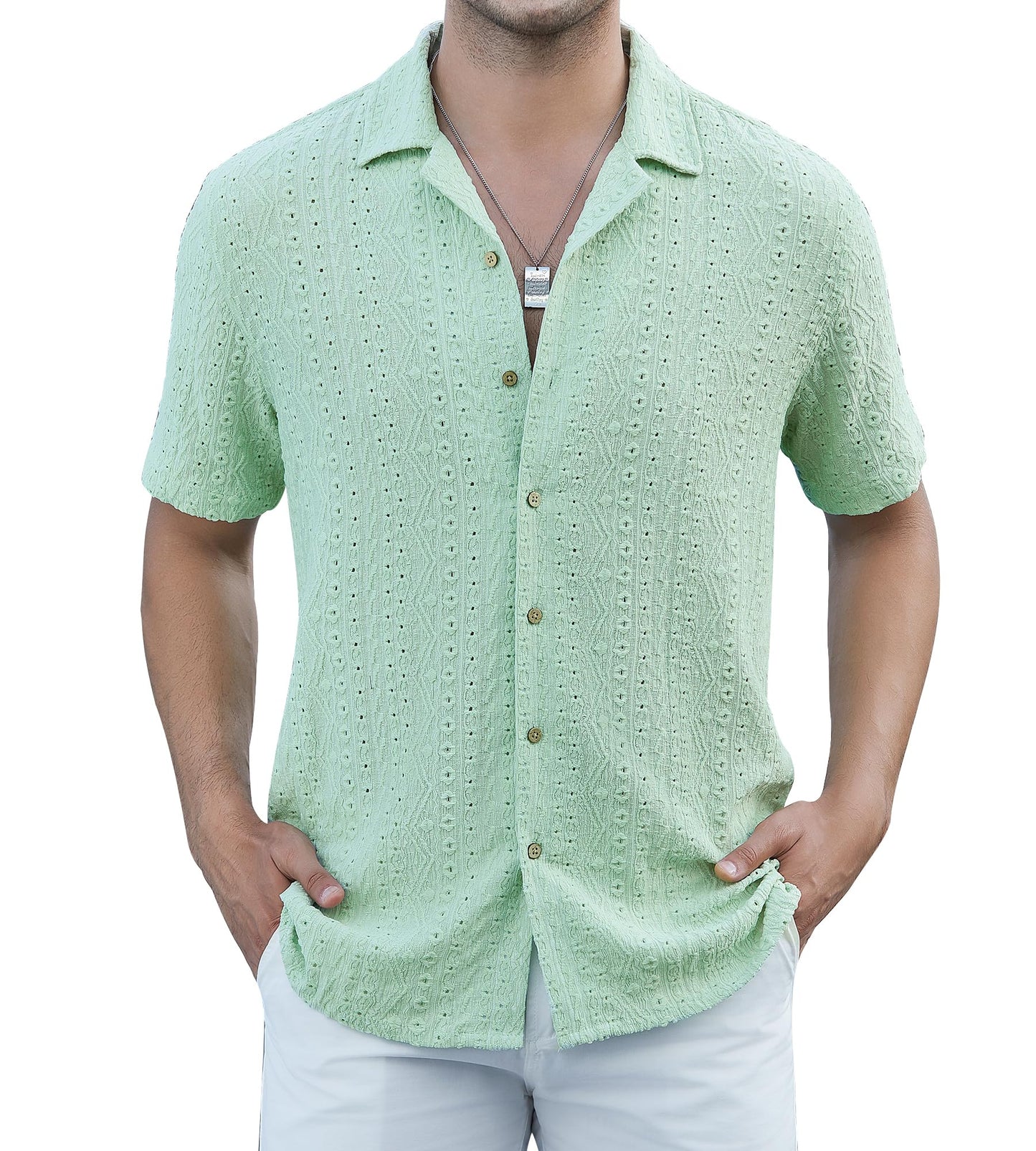 HOTDamipow Mens Casual Button Down Shirts Short Sleeve Fashion Vacation Beach Shirts