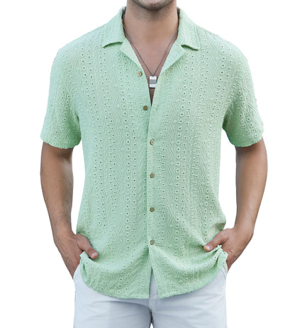 HOTDamipow Mens Casual Button Down Shirts Short Sleeve Fashion Vacation Beach Shirts