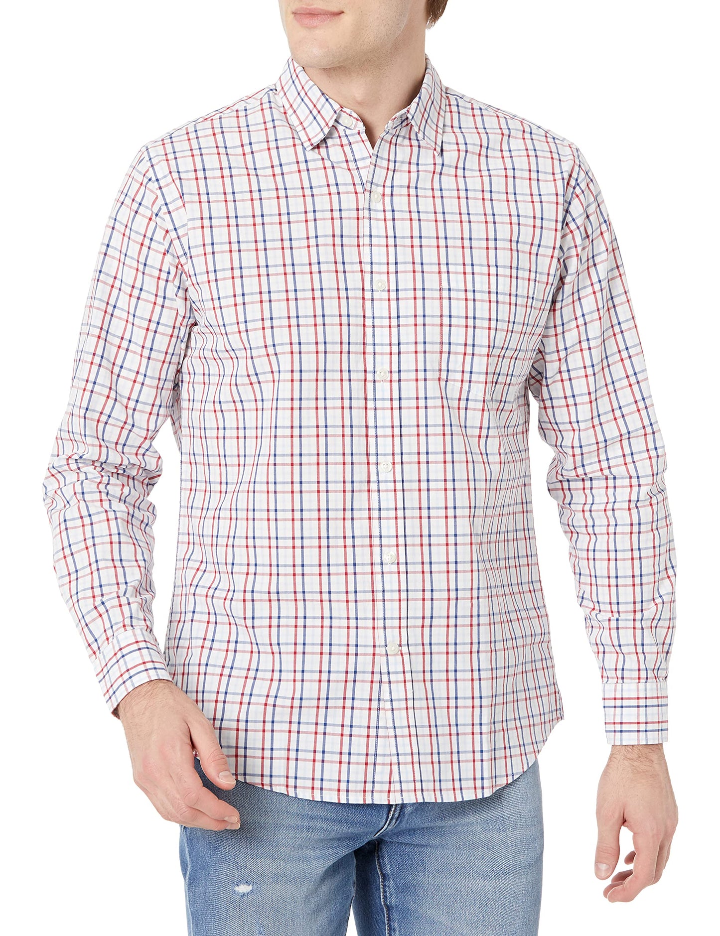 HOTAmazon Essentials Men's Regular-Fit Long-Sleeve Casual Poplin Shirt, Button Front, Business Casual, Collared