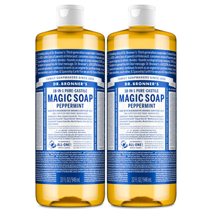 HOTDr. Bronner's Pure-Castile Magic Liquid Soap - Made with Regenerative Organic Certified Oils- 18-in-1 Uses for Face, Body, Hand, Hair, Laundry & More- Vegan, Non-GMO- Body Wash- Peppermint,32oz