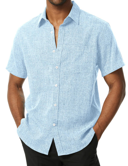 HOTPARKLEES Mens Wrinkle Free Short Sleeve Button Down Shirts Texture Linen Shirts Casual Vacation Beach Summer Tops