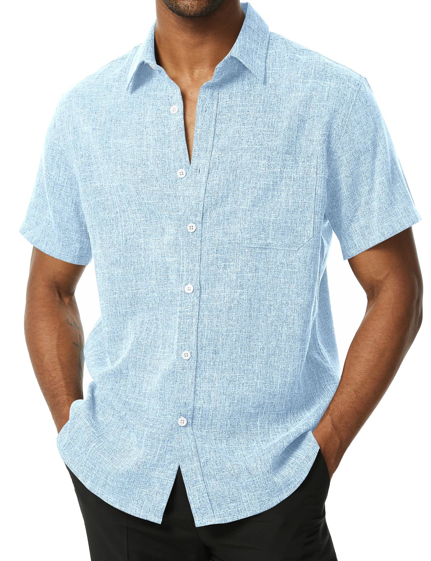 HOTPARKLEES Mens Wrinkle Free Short Sleeve Button Down Shirts Texture Linen Shirts Casual Vacation Beach Summer Tops