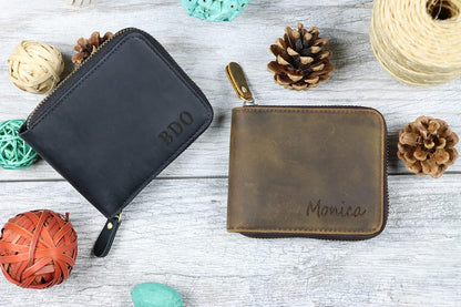 HOTLeather Zipper Wallet, Small Leather Wallet, Unisex Minimalist wallet, personalized Leather Wallet, Anniversary Gift, Credit Card Case, Coin Purse