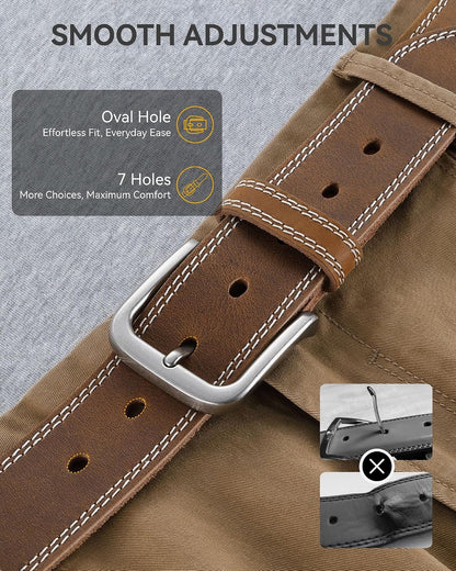 HOTCHAOREN Mens Belts Casual for Jeans - Full-Grain Leather, Durable Cowhide | Solid Buckle, Classic Style, Handmade, Daily Wear, Gift Box