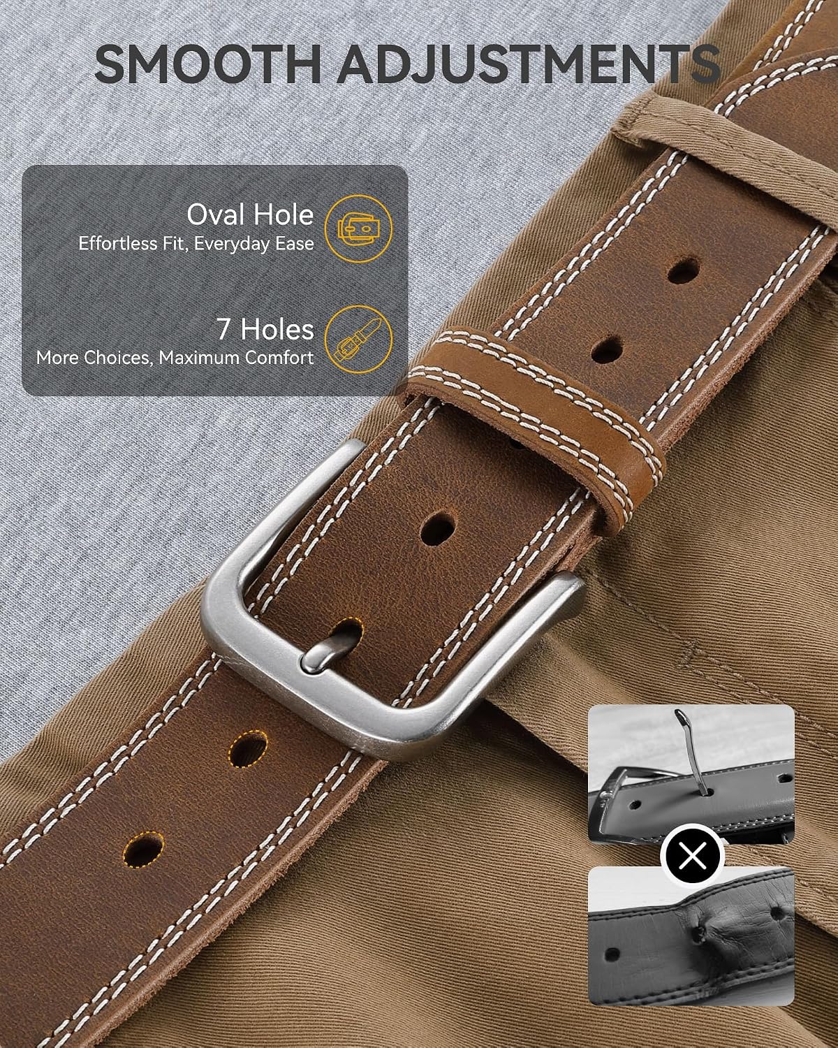 HOTCHAOREN Mens Belts Casual for Jeans - Full-Grain Leather, Durable Cowhide | Solid Buckle, Classic Style, Handmade, Daily Wear, Gift Box