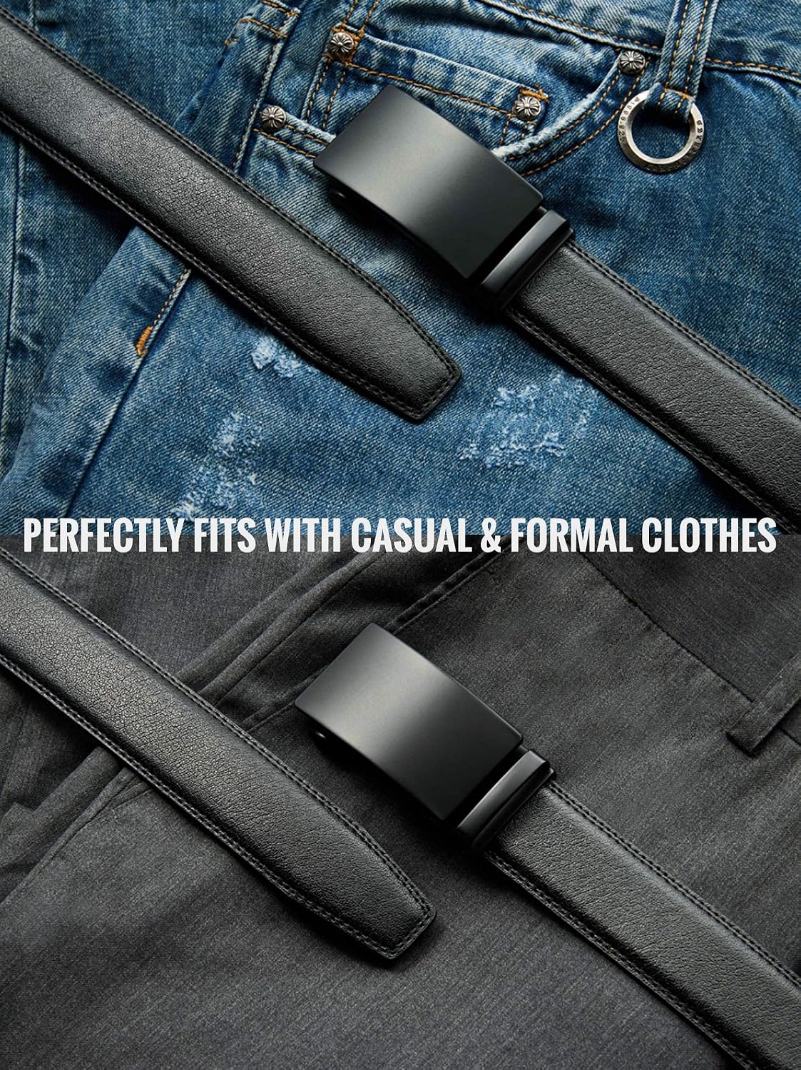 HOTCHAOREN Mens Belt - Mens Ratchet Belt Leather 1 3/8" for Dress Pant - Micro Adjustable Belt Fit Everywhere