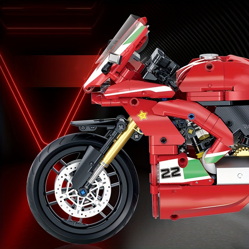 626-Piece Red Technic Motorcycle Building Blocks Set - Classic Racing Bike Model, Durable Abs Construction, Perfect For Youngsters 8-12, Ide