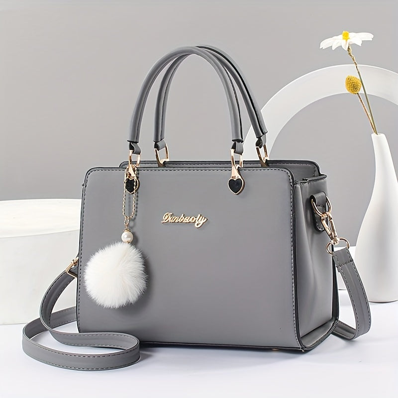 today's deals，No middlemen to make the difference!Fashion Solid Color Handbag, Women's Top Handle Square Purse, Elegant Crossbody Bag With Pompom Ball Pendant