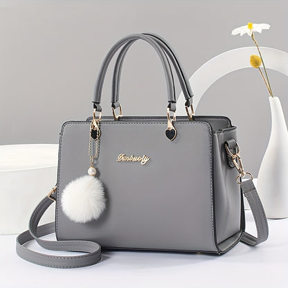 today's deals，No middlemen to make the difference!Fashion Solid Color Handbag, Women's Top Handle Square Purse, Elegant Crossbody Bag With Pompom Ball Pendant