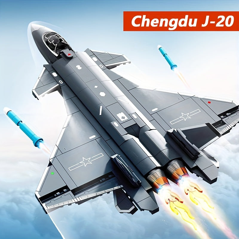Chengdu J-20 Stealth Fighter Jet Building Blocks Set for Adults, DIY Collectible Model Kit, Educational Construction Toy, Aviation Military