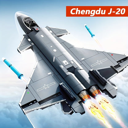 Chengdu J-20 Stealth Fighter Jet Building Blocks Set for Adults, DIY Collectible Model Kit, Educational Construction Toy, Aviation Military