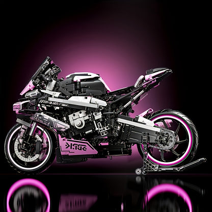 1985pcs Motorcycle Building Block Toy Set, Super Racing Car Design Toy Set, Cool Pink Appearance Puzzle Toy, Holiday Birthday New Year Gift,