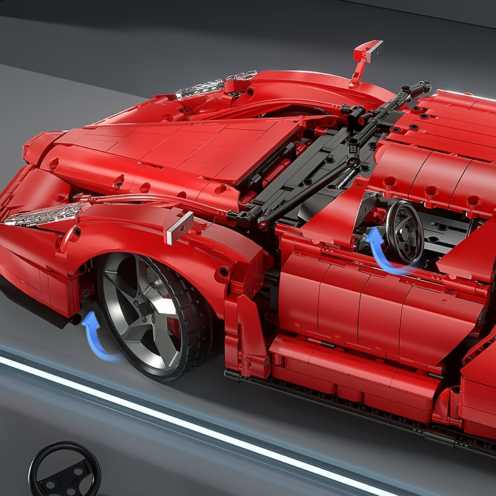 4301pcs Flame Cool Red Supercar Splicing Assembly Building Blocks Toy, 1:8 Series Racing Model Desktop Car Decoration, Office Decoration, Li