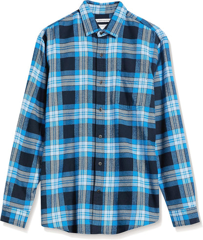 HOTAmazon Essentials Men's Regular Fit Long-Sleeve Flannel Shirt, Soft Brushed Cotton, Lightweight yet Warm