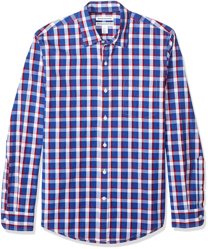 HOTAmazon Essentials Men's Regular-Fit Long-Sleeve Casual Poplin Shirt, Button Front, Business Casual, Collared