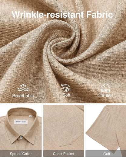 HOTAlimens & Gentle Mens Linen Shirts Short Sleeve Button Down Shirts Wrinkle Free Casual Vacation Beach Summer Tops