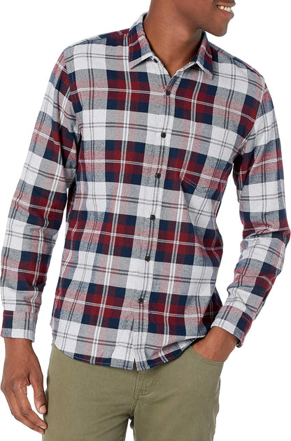 HOTAmazon Essentials Men's Slim-Fit Flannel Shirt, Long Sleeve Button Down Plaid