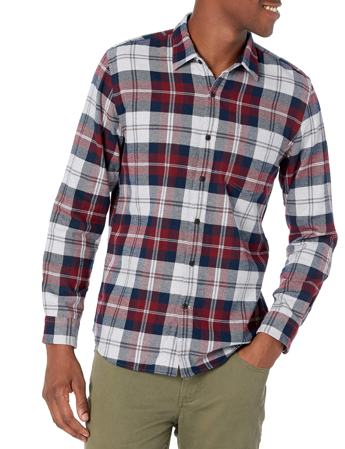 HOTAmazon Essentials Men's Slim-Fit Flannel Shirt, Long Sleeve Button Down Plaid