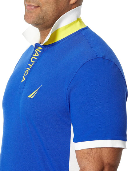 HOTNautica Men's Short Sleeve Color Block Performance Pique Polo Shirt