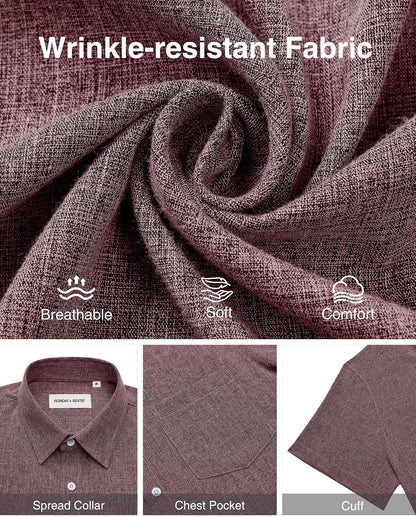 HOTAlimens & Gentle Mens Linen Shirts Short Sleeve Button Down Shirts Wrinkle Free Casual Vacation Beach Summer Tops