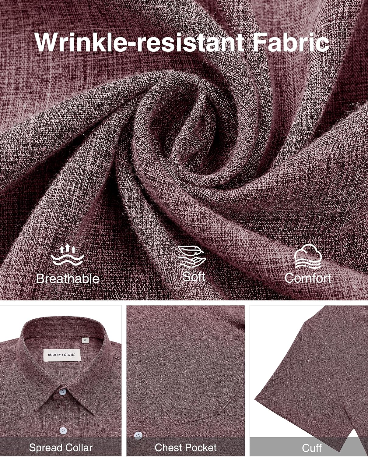 HOTAlimens & Gentle Mens Linen Shirts Short Sleeve Button Down Shirts Wrinkle Free Casual Vacation Beach Summer Tops