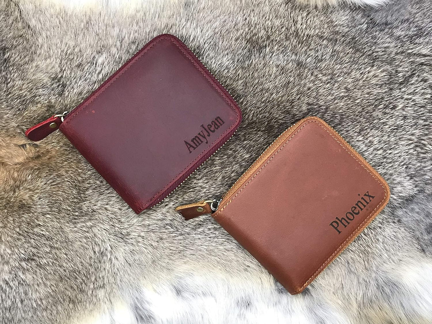 HOTPersonalized Leather Zipper wallet, Zip Around Wallet, Bifold Multi Card Holder Purse