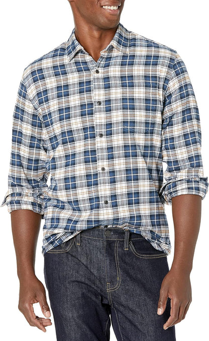 HOTAmazon Essentials Men's Regular Fit Long-Sleeve Flannel Shirt, Soft Brushed Cotton, Lightweight yet Warm