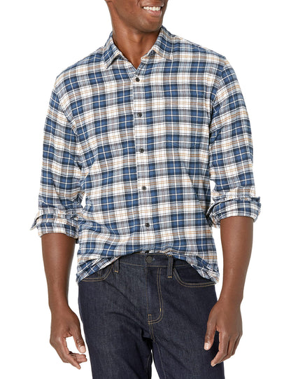 HOTAmazon Essentials Men's Regular Fit Long-Sleeve Flannel Shirt, Soft Brushed Cotton, Lightweight yet Warm