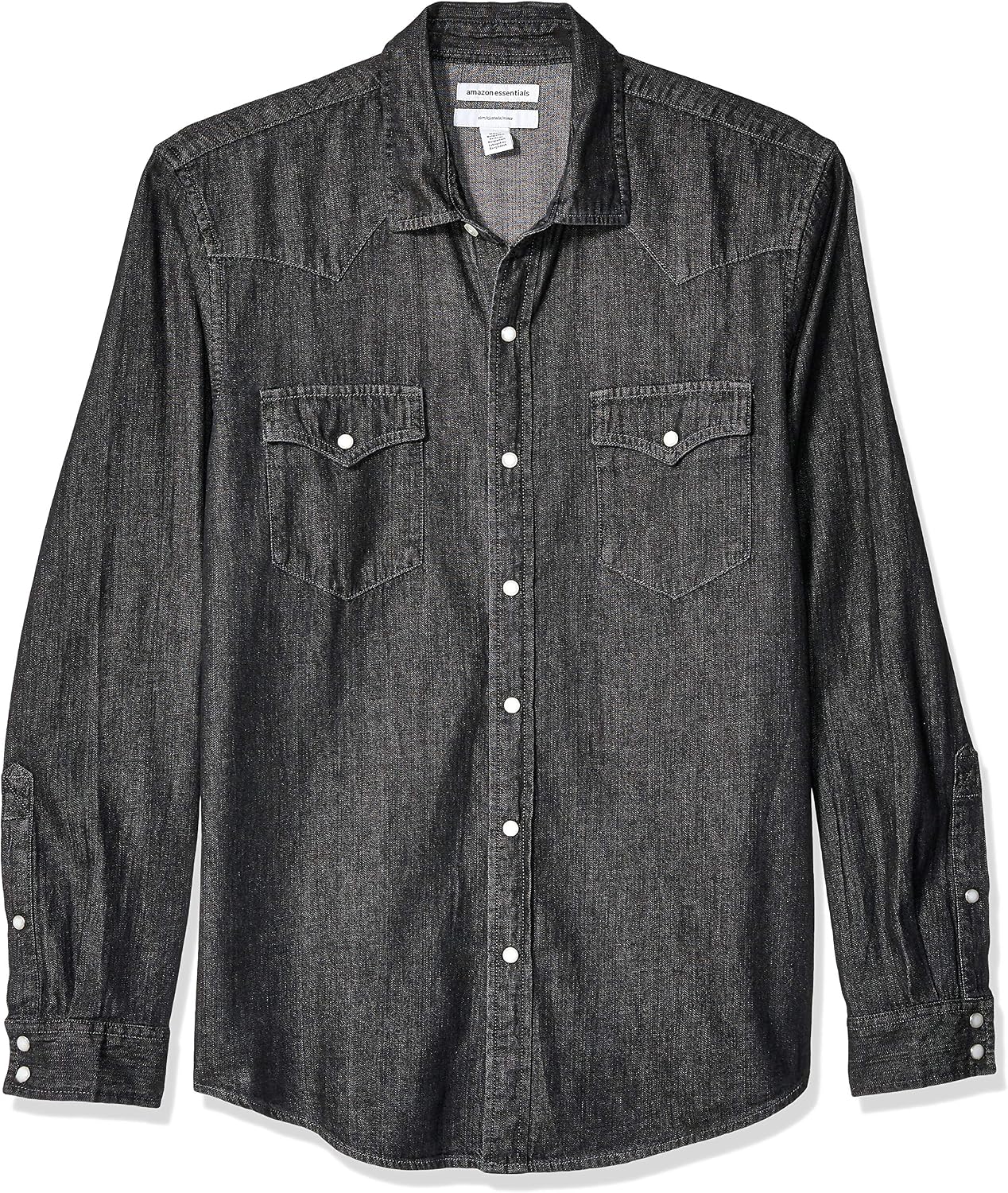 HOTAmazon Essentials Men's Slim-Fit Long-Sleeve Denim Western Style Cotton Shirt with Snap Buttons, Lightweight
