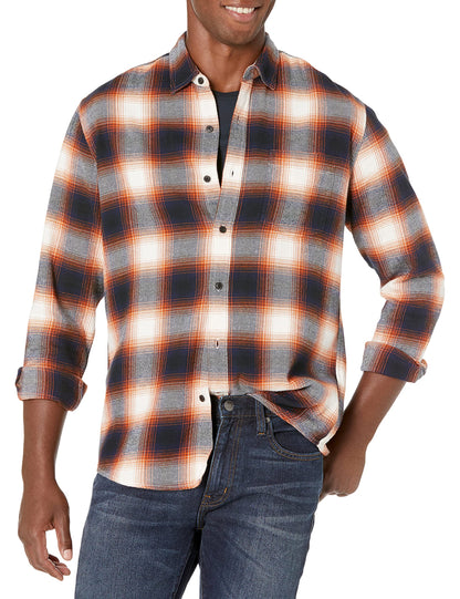 HOTAmazon Essentials Men's Regular Fit Long-Sleeve Flannel Shirt, Soft Brushed Cotton, Lightweight yet Warm