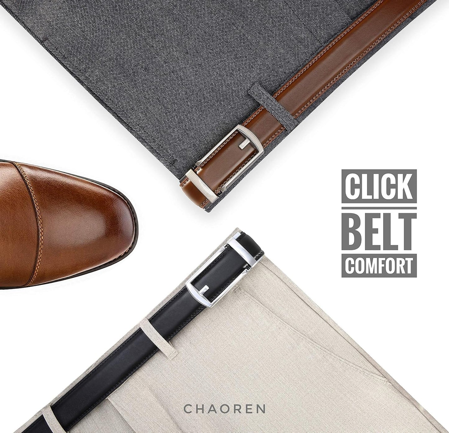 HOTCHAOREN Click Belt for Men 2 Pack - Mens Dress Belt 1 1/4" in Packing Box - Design Belt Meet Almost Any Outfit and Occasion